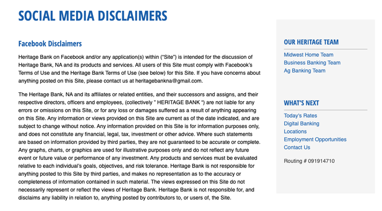 social media disclaimer page