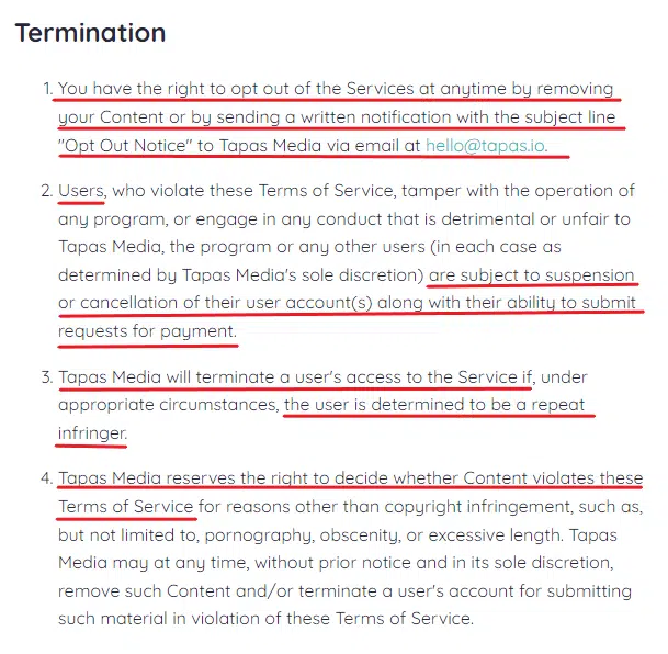 tapas terms of service