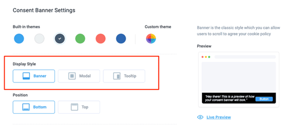 termly cookie consent banner settings