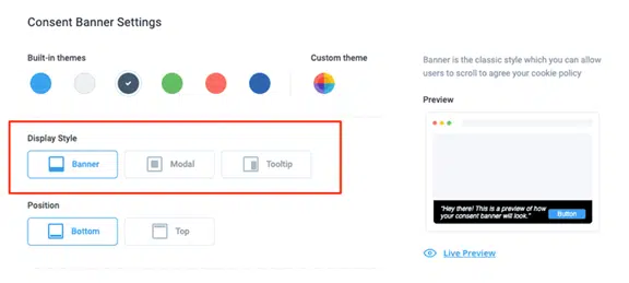 termly cookie consent banner settings