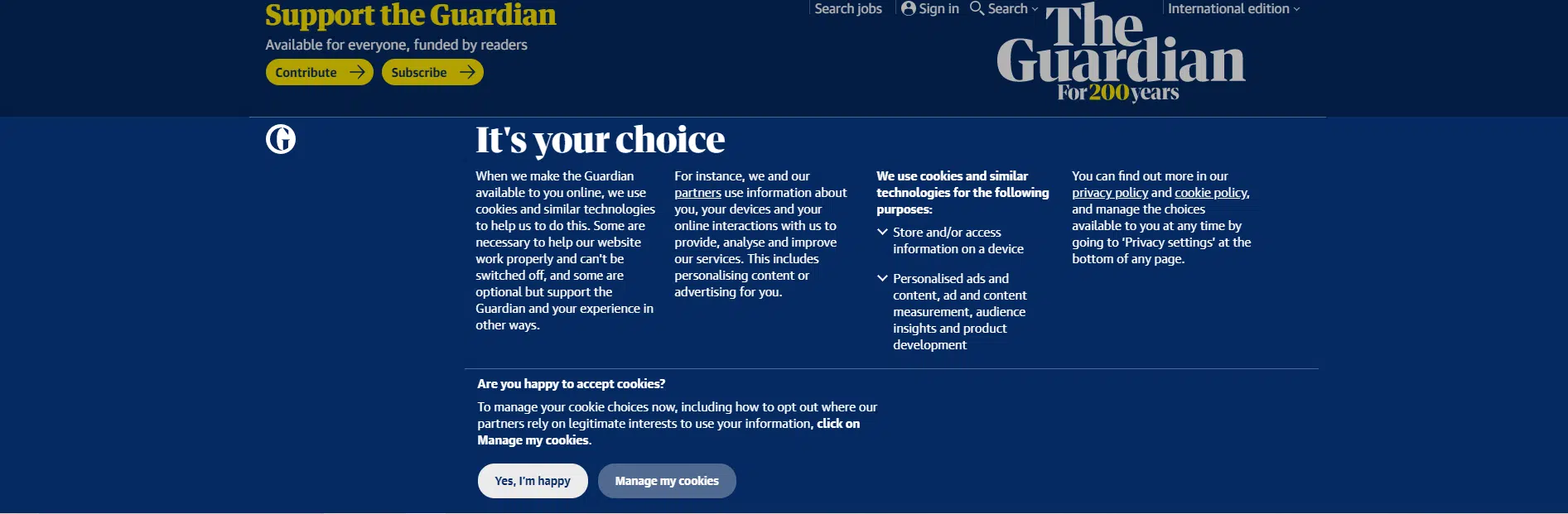 the guardian uk banner de cookies